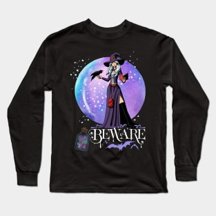 Magic Witch Tarot cards Beware potion witchy hat Witchcraft astrology Halloween Long Sleeve T-Shirt